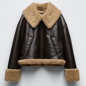 ZARA Dark Brown Faux Leather Moto Jacket
